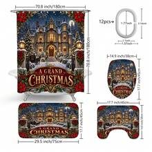 Set Dekorasi Kamar Mandi Natal Motif Kastil dan Pemandangan Salju Multifungsi 1pc/4pcs, Tirai Shower dengan Gratis 12 Kait, Keset Lantai U-Shaped dan Penutup Dudukan Toilet Bulat, Atmosfer Liburan Premium, Cocok untuk Semua Dekorasi Ruangan - Kastil Natal di tengah salju - View 10