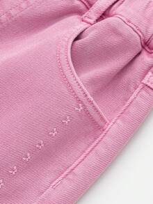 Balabala 女童刺繡直筒牛仔褲 柔軟丹寧長褲 休閒下著 適合前青春期女孩 秋冬穿著 - 紅色調 - 查看 7