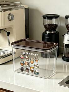 Cute Cup Cat And "Coffee Cats" Letter Pattern Coffee Storage Box, Sealed Plastic Food Jar, Large Capacity, Dustproof And Moisture-Proof, Kitchen Countertop Coffee Area Storage Box, Decoration, Kitchen Countertop Storage, Coffee Enthusiast Gift - Multicolor - View 8