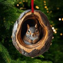 1/6pcs Animal Shaped Christmas Decorations (6 Styles), Cute 2D Acrylic Hanging Ornaments, Including Raccoon, Owl, Squirrel, Hedgehog, Rabbit And Bird Patterns; Exquisite Animal Decor, Suitable For Decorating Christmas Party, Fireplace And Windows, Classic Style, Perfect For Christmas And Winter Holiday Atmosphere. - A - View 5