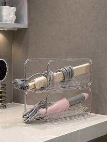 1pc PET Stackable Curling Iron Storage Rack, Hair Tool Desktop Organizer, Suitable For Curling Irons And Straighteners, Vanity Bathroom Countertop, Bedroom Dorm Home Hair Tool Storage Accessory - Transparent - View 3