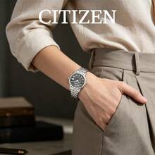 CITIZEN Women's -Drive Watch Polished Silver Stainless Steel Link Bracelet Textured Dark Grey Dial Date Window Timeless Business Daily Minimal Ladies Watch - Black - View 2