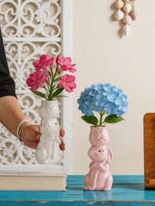 1pc Cartoon Ceramic Rabbit Vase, Cute Handmade Ceramic Craft. Sweet And Warm Decoration For Desk, Home, Bedroom, Hotel, Restaurant And Wedding. Perfect For Easter Display, Also Great Gift For Holidays, Souvenirs, Back To School And Loved Ones. - Vase - View 6