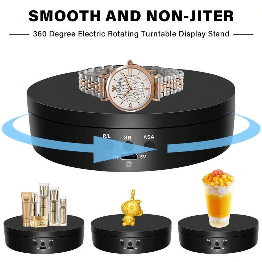 1pc Mini AI Electric Rotating Display Stand, Adjustable Speed, Cute Solid Display Platform, Rotating Base Suitable For Photography, Live Streaming And Product Display, With Forward And Reverse Function, Can Be Used For Model Display - Black - View 1