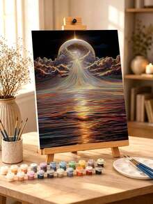 DIY Celestial Light Rays Over Radiant Cosmic Ocean (Frameless Or Framed 8x12 / 16x20 Inches) Paint By Numbers Kit (Acrylic) Arts & Crafts For Adult Beginners, Home Wall Decor, And Holiday Gifts - Sets - View 5