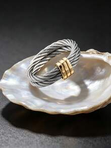 1pc Fashion Vintage Stainless Steel Cable Rope Closed Ring For Women Suitable For Daily Wear Gift For Family Friends Lovers On Holidays - Multicolor - View 8