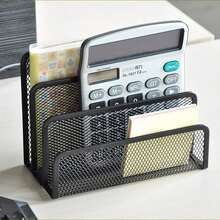Multifunctional All-In-One Metal Mesh Desktop Organizer Rack With Bookshelf, File Holder, Letter/Envelope Card Slots - Space-Saving Freestanding Storage Shelf, Compact Vertical Design Suitable For Home Office, Home & Office Decor - Multicolor - View 3