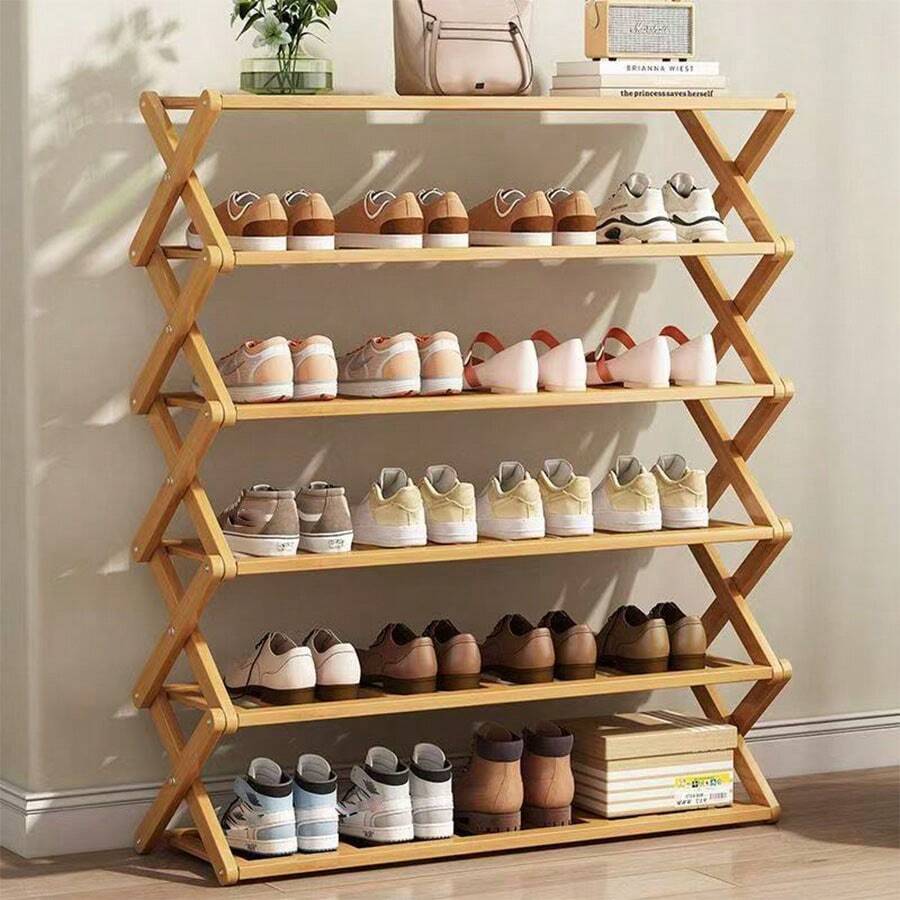 1 Set Lightweight Luxury Shoe Rack, Space-Saving X-Shaped Shoe Rack, Used For Storing Shoes, Durable Shoe Rack, Requires Assembly, Multi-Layer Flower Stand, Indoor/Outdoor Use | Vintage Newspaper Rack | Storage Shelf | Balcony/Living Room Shoe Rack | Home Storage Solution, Storage Organizer - Apricot - View 1