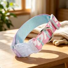 1pc-Gradient Pet Collar, Nylon Dog Collar, Pastel Pink Blue Cat Collar, Adjustable Puppy Collar With Metal D Ring, Transparent Buckle, Cute Letter Print, Soft Comfortable Neck Strap For Small Medium Dogs, Aesthetic Pet Supplies - Pink - View 5