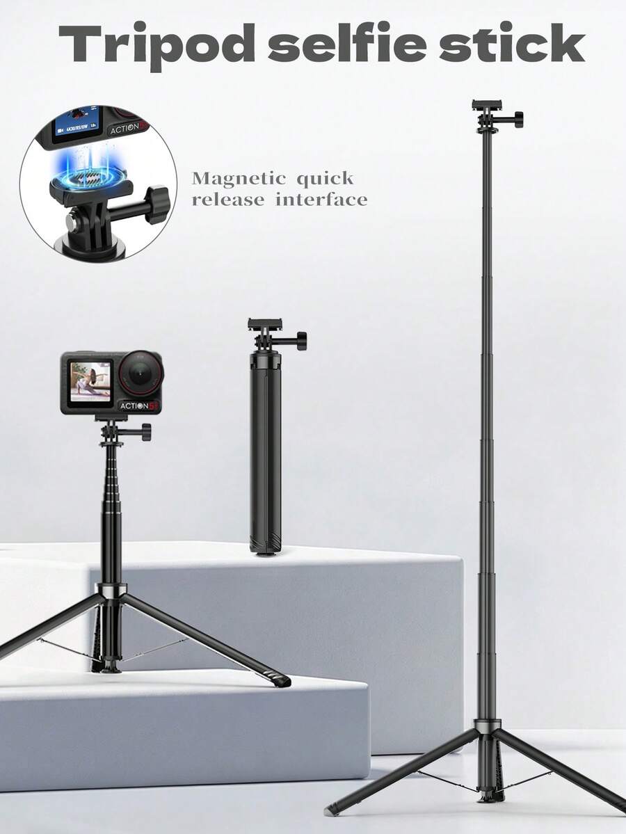 Foldable 160CM Selfie Stick Tripod Stand,Automatic Bounce‑Off Opening Design,Compact Storage Lightweight Camera Support,Universal 1/4 Interface For Action Camera Smartphone Ring Light,For Travel Blogger,Home Recording Outdoor Adventure - A - View 1