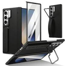 VIETAO 時尚設計相機支架手機殼，相容 Galaxy Z Fold 4 5 6 7 8 Ultra，便攜式腕帶手機保護殼，相容 iPhone Duo - 黑色 - 查看 1