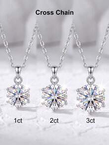 1 buah Kalung Moissanite Klasik 1CT Liontin Enam Cakar dengan Rantai Kotak, Sempurna untuk Pemakaian Sehari-hari Wanita dan sebagai Hadiah - Perak - View 8