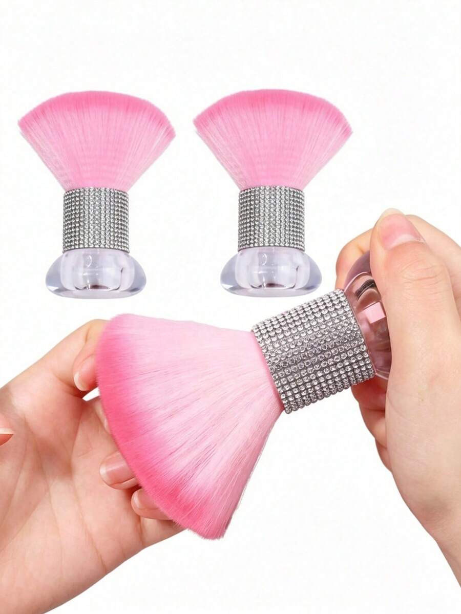 1pc Mushroom Head Pastel Painting Makeup Brush, Soft Bristle Multi-Functional Nail Art Dusting Brush With Rhinestone Handle - Multicolor - View 1