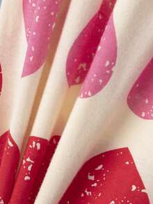 2pcs Women's 100% Cotton Pajama Set, Short Sleeve Top And Long Pants, Casual Heart Print Loungewear Set - Pink - View 10