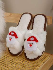 Internet Celebrity Christmas Cartoon Santa Claus Plush Slippers Women's Winter Soft Indoor Fuzzy Slippers - White - View 3