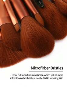 SEPROFE 18 Piece Bamboo Makeup Brush And Puff Tool Set, Includes 10 Professional Bamboo Handle Makeup Brushes, 7 Makeup Puffs For Removing Makeup And Base Makeup, 1 Zipper Makeup Bag, Soft For Easy Application With Natural Stereo Finish - Brown - View 3
