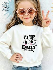 Girls' Cute Printed Drop-Shoulder Round-Neck Long-Sleeve Casual Sports Sweatshirt - White - View 9