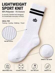 1/3/5 Pairs Random Styles Women's Varsity Stripe Crew Socks, Breathable Ribbed Athletic Mid-Calf Socks For Workout, Walking & Daily Wear - Black and White - View 3