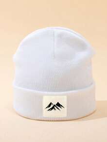 MAKEFGE 1pc Unisex Outdoor Casual Mountain Pattern Printed Fabric Label Autumn Winter Spring Warm Minimalist Fashion Soft Comfortable Beanie Knit Hat Suitable For Daily Wear - Mountain Pattern - View 18