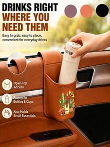 Car Storage Bag, A Multifunctional Organizer - Side Pocket For The Center Console, With Cactus And Mexican Guitar Patterns, Storage Box, Rear Seat Cup Holder, Interior Accessory Storage Box, Keep Car Clean Tidy, Thanksgiving, Christmas, New Year - Multicolor - View 1