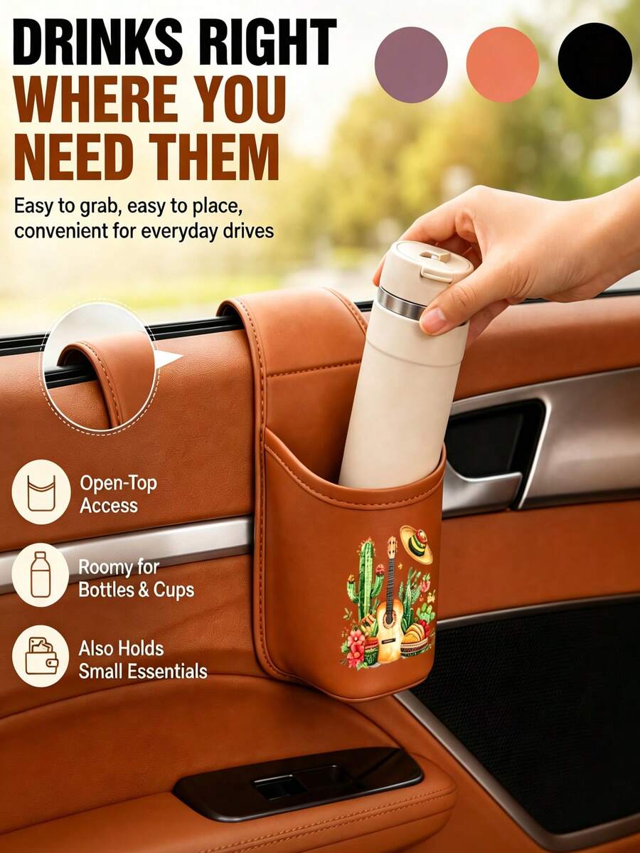 Car Storage Bag, A Multifunctional Organizer - Side Pocket For The Center Console, With Cactus And Mexican Guitar Patterns, Storage Box, Rear Seat Cup Holder, Interior Accessory Storage Box, Keep Car Clean Tidy, Thanksgiving, Christmas, New Year - Multicolor - View 1