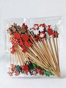 50pcs Assorted Christmas Cocktail Picks, Cocktail Decoration Sticks, Drink Garnishes, Bar Decor, Appetizer Toothpicks, Bamboo Fruit Skewers, Suitable For Charcuterie Boards & Cupcakes, Christmas Theme Party Decorations (Random Mix) - Multicolor - View 8