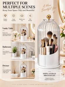 1pc Rotating Makeup Storage Box, Makeup Brush Holder With Transparent Dust Cover, 360° Rotating Base With Multi-Compartment Design, Makeup Tool Storage, Suitable For Makeup Brushes, Lipsticks, Foundations, Eyeliners And Other Makeup Products, Convenient For Taking And Organizing, Cosmetic Storage Saves Desk Space And Keeps Makeup Products Neatly Organized, - Multicolor - View 6
