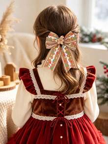 1pc Brown Christmas Hair Clip, Fabric Gingerbread Man Long Tail Bow, Cute Girl Hair Accessory, Birthday Party Gift, Winter Daily Wear - Multicolor - View 3
