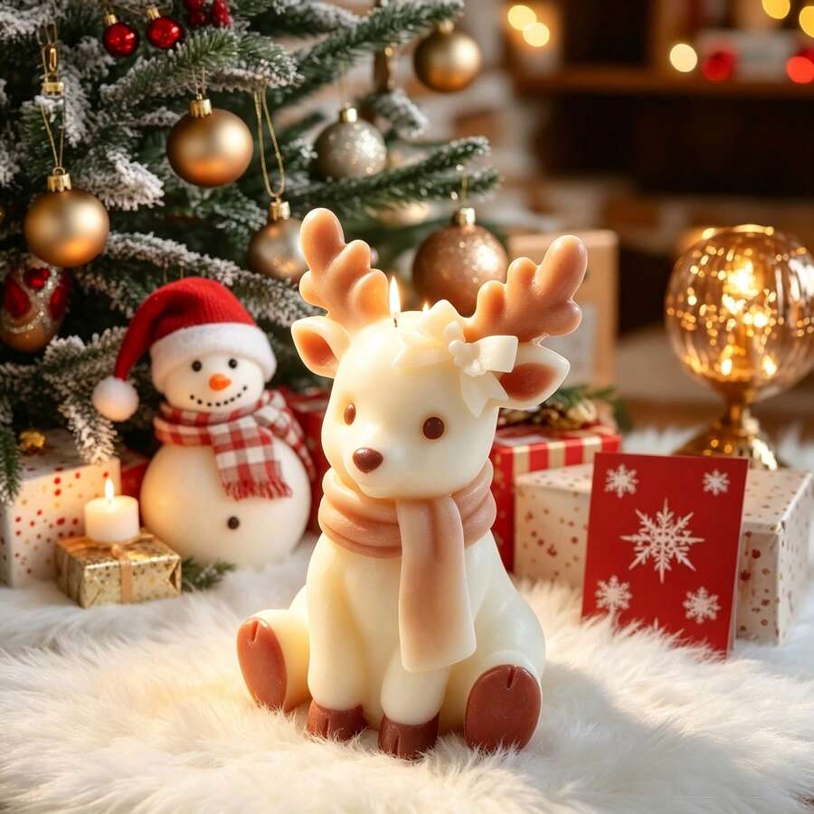 Christmas Scarf & Deer 3D Silicone Mold, Suitable For Aromatherapy Candles, Fragrance Diffuser Plaster, Handmade Soap, Resin Decor, Home Desktop Decoration, Party Setup, Craft Studio, Holiday Gift Making Tool, Easy Demolding Handmade Mold - Christmas Reindeer Silicone Mold - View 1