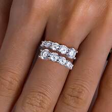 ANU JEWEL 4.2CT Moissanite Double Layer Ring S925 Silver Double Layer Open Ring Non-Adjustable Moissanite Wedding Ring Suitable For Gift - White - View 2