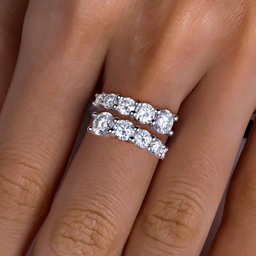 ANU JEWEL 4.2CT Moissanite Double Layer Ring S925 Silver Double Layer Open Ring Non-Adjustable Moissanite Wedding Ring Suitable For Gift