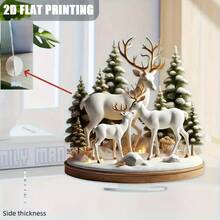 1pc Acrylic Decorative Ornament, Elegant Deer Family Winter Quiet Forest Snow Landscape, Perfect Choice For Holiday Decoration, With Base, No Power Required, Home Decor - C - View 5