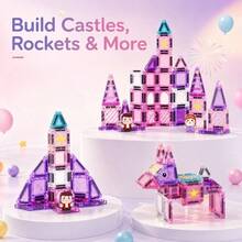 35pcs Mini Magnetic Tiles | Transformable Magnetic Building Blocks - Children Outdoor Puzzle Educational Toys - Portable Travel Iron Box Magnetic Tiles Set - Multicolor - View 7