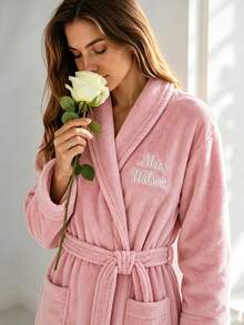 Personalized Couple Bathrobe Set, Honeymoon Bathrobe, Anniversary Gift, Customized Embroidered Mr & Mrs Bathrobe, Wedding Gift - Multicolor - View 8