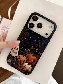 1 Piece Luxury Custom TPU Phone Case With Halloween Elements, Ghost, Moon And Pumpkin Pattern, Anti-Drop, Black, Liquid, Straight Edge, Compatible With IPhone 16 Pro Max/16/16 Pro/16 Plus/15/15 Pro Max/15 Pro/11/12/13/14 Pro Max/11 Pro/11 Pro Max/12 Pro/12 Pro Max/13 Pro/13 Pro Max/14 Pro/14 Pro Max, Soft Case With Premium Touch - Black - View 6