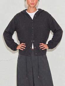 Women's New Knit Hooded Cardigan Jacket, Long Sleeve, Short Length, Perfect For Autumn/Winter Outfits. - Dark Grey - View 3