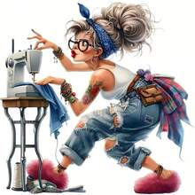 1/2/3pcs Sewing Machine Fashion Girl Cartoon Heat Transfer Sticker | DIY Heat Transfer Decal Compatible With T-Shirts, Oversized Sweatshirts, Women's Casual Tops, Canvas Bags, Fabric Pillows Printing. - Multicolor - View 1