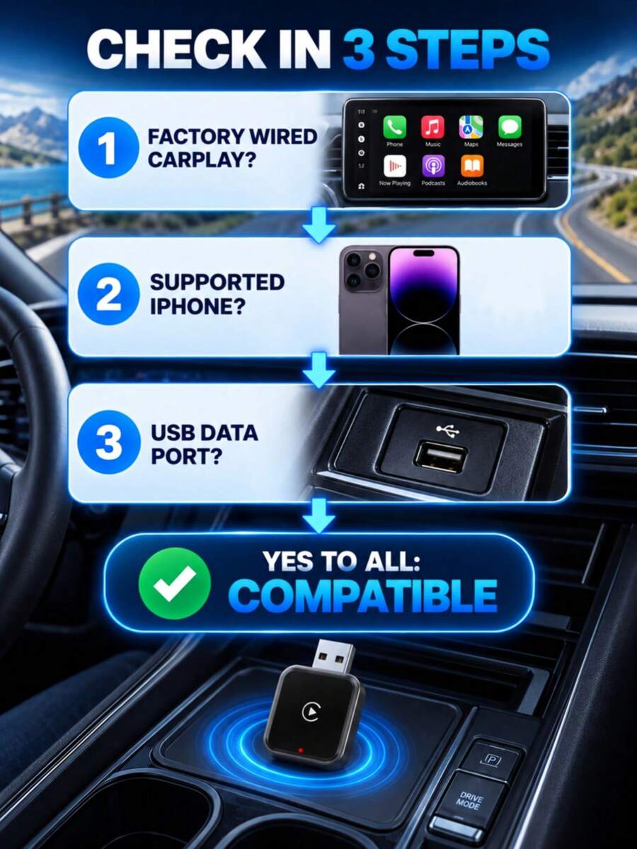 XF.Meraki Wireless CarPlay Adapter, Converts Wired CarPlay To Wireless, Auto Reconnect, Mini USB Adapter, Compatible With IPhone And Factory CarPlay Models - Wireless CarPlay Adapter - View 1