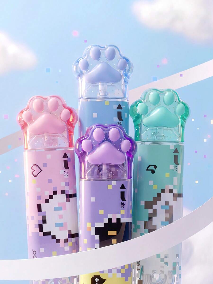 1pc/2/4pcs Cute Pixel Cat Paw 2 In 1 Correction Tape And Dot Glue, Kawaii Student School Stationery, Great For Student, Classroom Rewards, Small Gifts - Multicolor - View 1