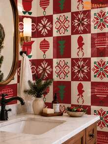 SUPSTICKER 4PCS/12PCS Christmas Snowflake PVC Tile Sticker, Thickened Crystal Self Adhesive Peel And Stick Backsplash For Kitchen Wall And Furniture - Christmas Style - View 2