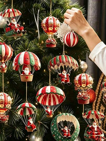 20 Enfeites de Árvore de Natal, Paraquedas de Papai Noel de Madeira, Decorações Ideais para Natal e Ação de Graças, Presentes de Decoração para Festa de Natal em Casa, Enfeites de Árvore de Natal, Natal, Árvore de Natal, Decorações de Casa de Natal