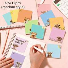 3/6/12pcs Cute Pink, Blue, Purple Floral & Animal Pattern Sticky Notes Set, Children's Sticky Notes, Suitable For Home, School And Office, Random Style - Multicolor - View 10