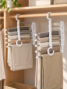 Multi-Layer Pants Rack - Space-Saving Foldable Design, Helps Efficiently Organize Your Closet; Suitable For Jeans, Leggings And Casual Pants Plastic Multi-Layer Pants Rack; Features Non-Marking Anti-Slip Storage Function, Easy To Assemble; Ideal Choice For Holiday Preparation And Seasonal Wardrobe Organization; - Multicolor - View 3