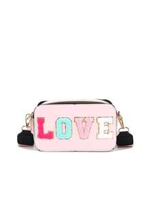 1pc Women's Creative Towel Embroidery LOVE Letter Crossbody Camera Bag, Wide Strap Zipper Small Bag, Sweet Girl Style Shoulder Bag - M1963 - View 15