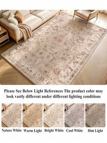 1pc Apricot Persian Pattern Large Living Room Rug, Vintage Distressed Style, Easy Care, Non-Slip Bottom, Suitable For Living Room, Bedroom, Kitchen, Dining Room, Entryway, Office And Other Home Decor - Apricot - View 7
