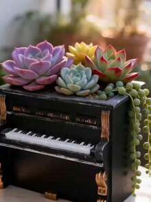 1 Buah Pot Tanaman Berbentuk Piano Vintage Timbul 3D, Cocok untuk Sukulen, Tanaman Merambat Gantung, Pajangan Meja, Pot Bunga Dekorasi Berkebun Artistik dan Kreatif - Pot Bunga Piano - View 8