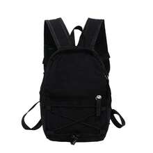 Men's Black Lightweight Nylon Small Backpack, Multi-Pocket Drawstring Design, Adjustable Thick Straps, Outdoor Short Trip Casual Commute Minimalist Mini Backpack - Multicolor - View 2