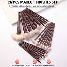 34/26 Pcs Wine Red All In One Makeup Tools Set,26Pcs Makeup Brushes,Flower Red Bead Hair Claw,Wine Red Bow Hairband,2Pcs Clean Sponge,4Pcs Triangle Powder Puffs For Daily Full Face Makeup - Multicolor - View 13