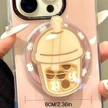 Cute Milk Tea Cup Shaker Magnetic Phone Grip, Shakeable Cat Bead MagSafe Phone Holder, Foldable Portable Phone Stand For Smartphone - Multicolor - View 4