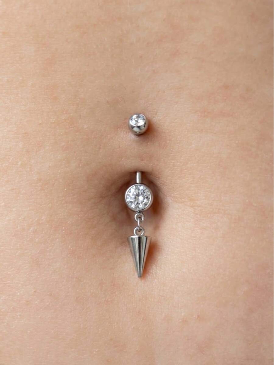 1PC Spike PUNK Dangle Belly Button Ring: Surgical Steel Navel Piercing, Suitable For Daily Wearing - Multicolor - View 1